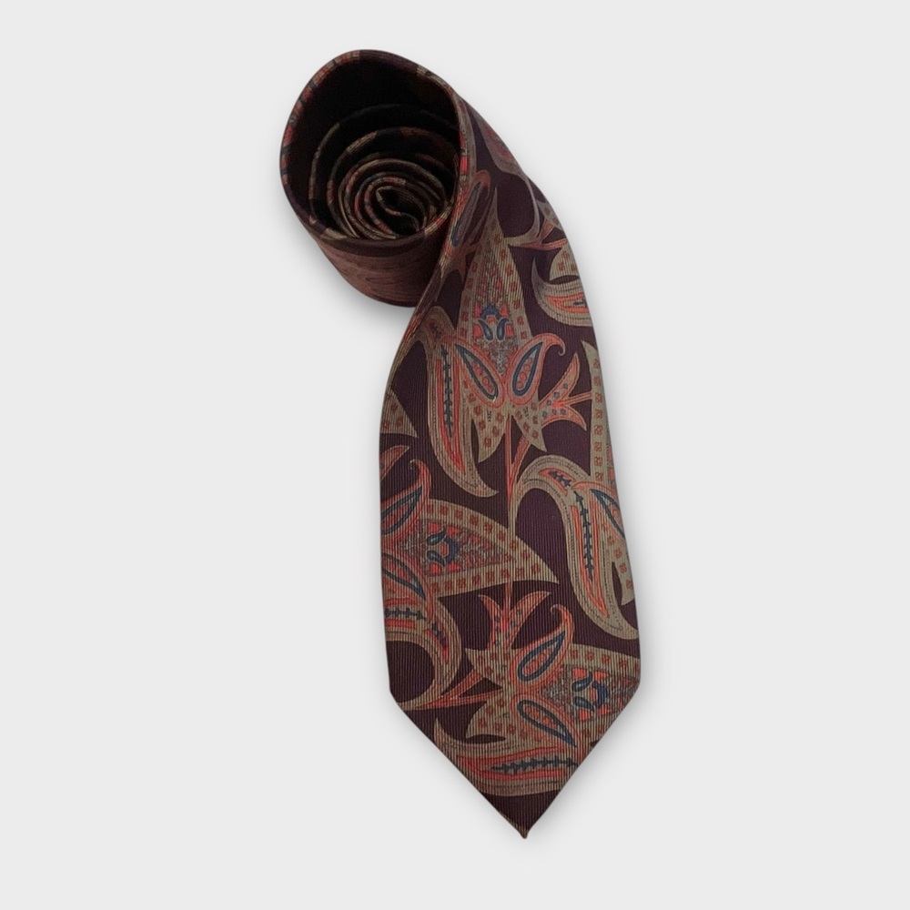 LUCIANO BARBERA dark purple fall tones paisley silk tie made in Italy luxury